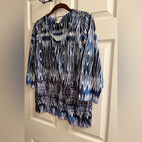 CHICO’S~ BLOUSE~BLUE~SILVER~1X - Picture 4 of 8